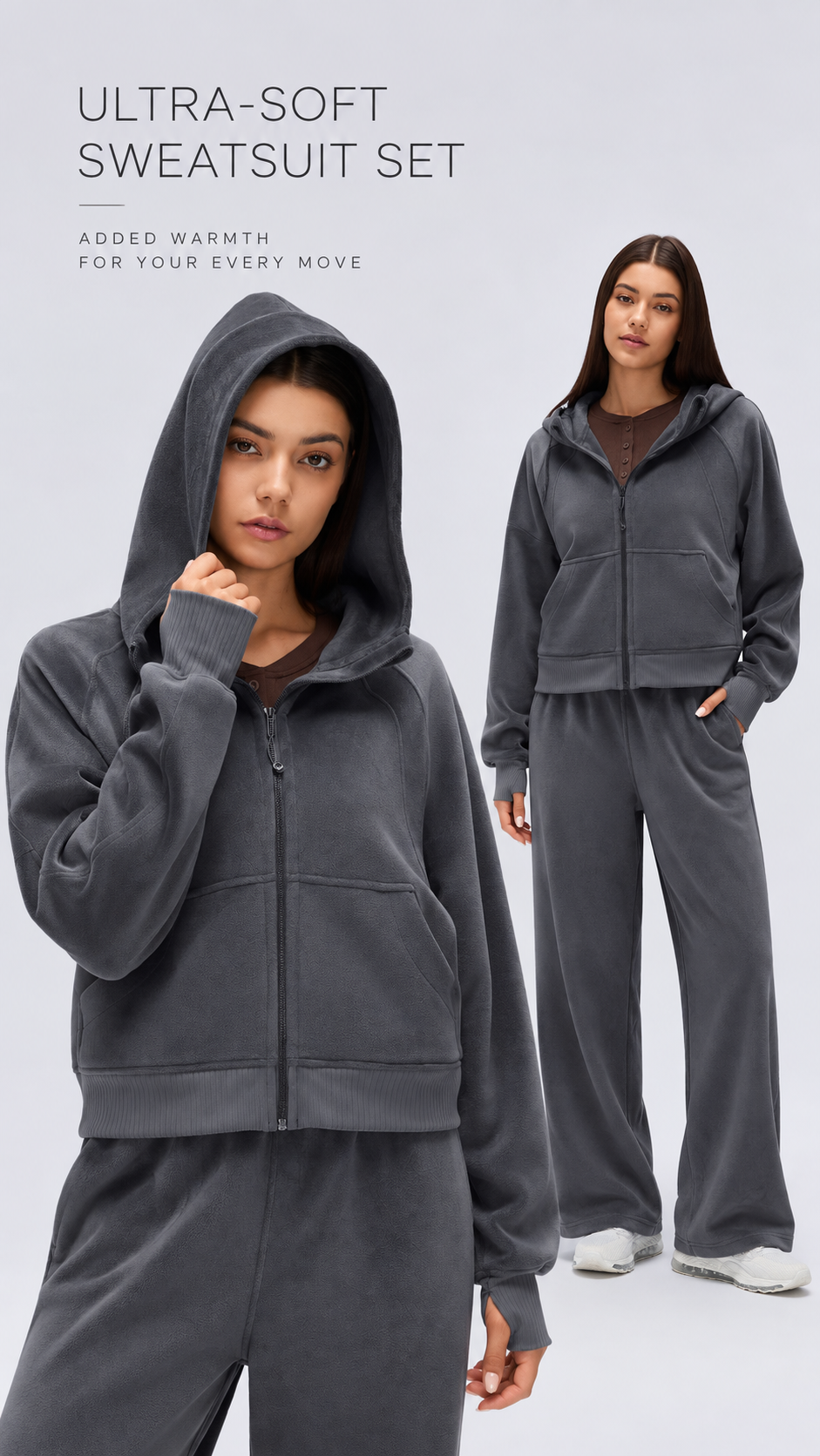 Mirae Ultra-Soft Fleece Zip Hoodie & Snap-Button Wide-Leg Pants Set