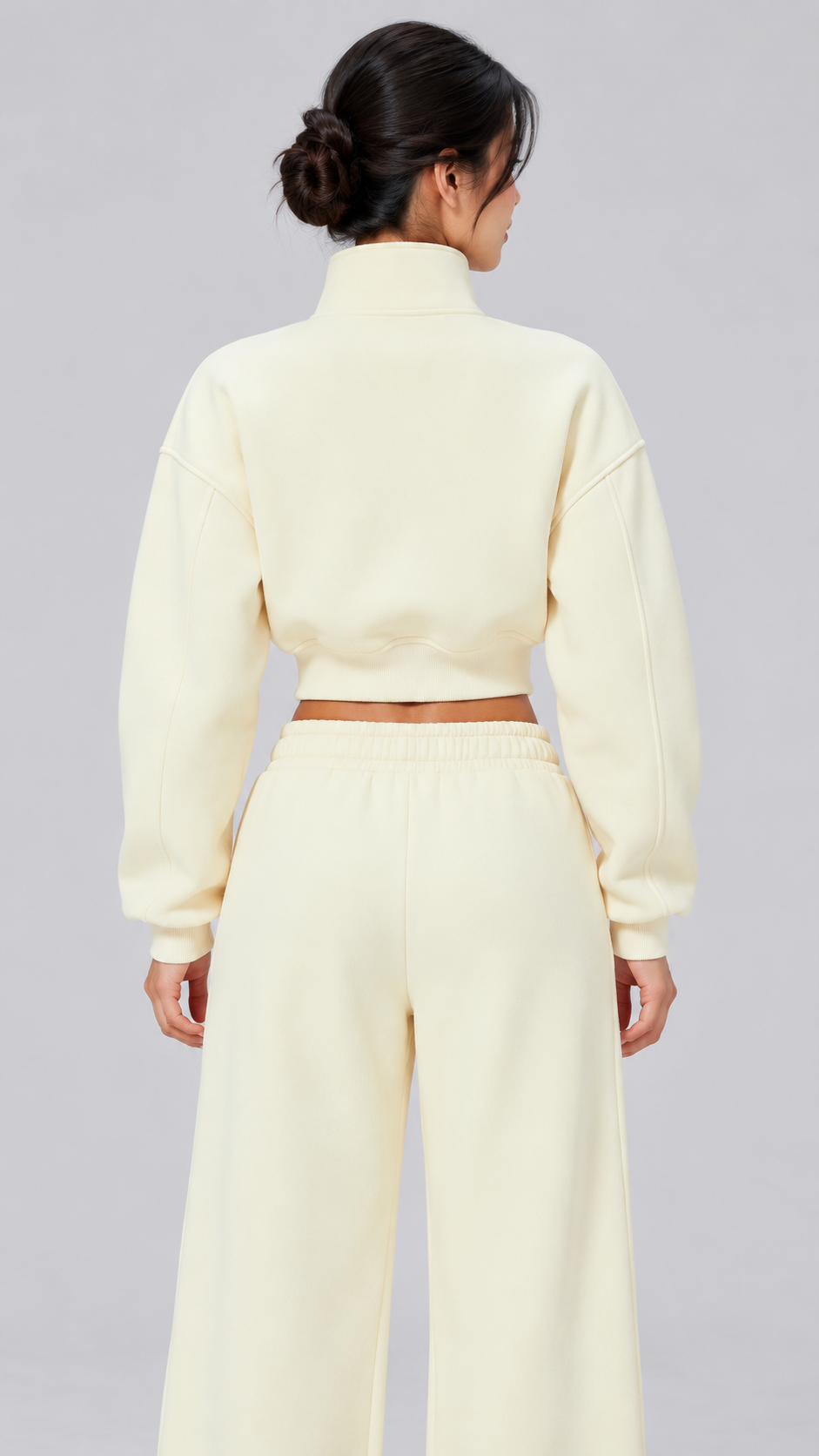 The Cloud-Line Brushed Cotton-Blend Cropped Zip Jacket & Wide-Leg Pants Set