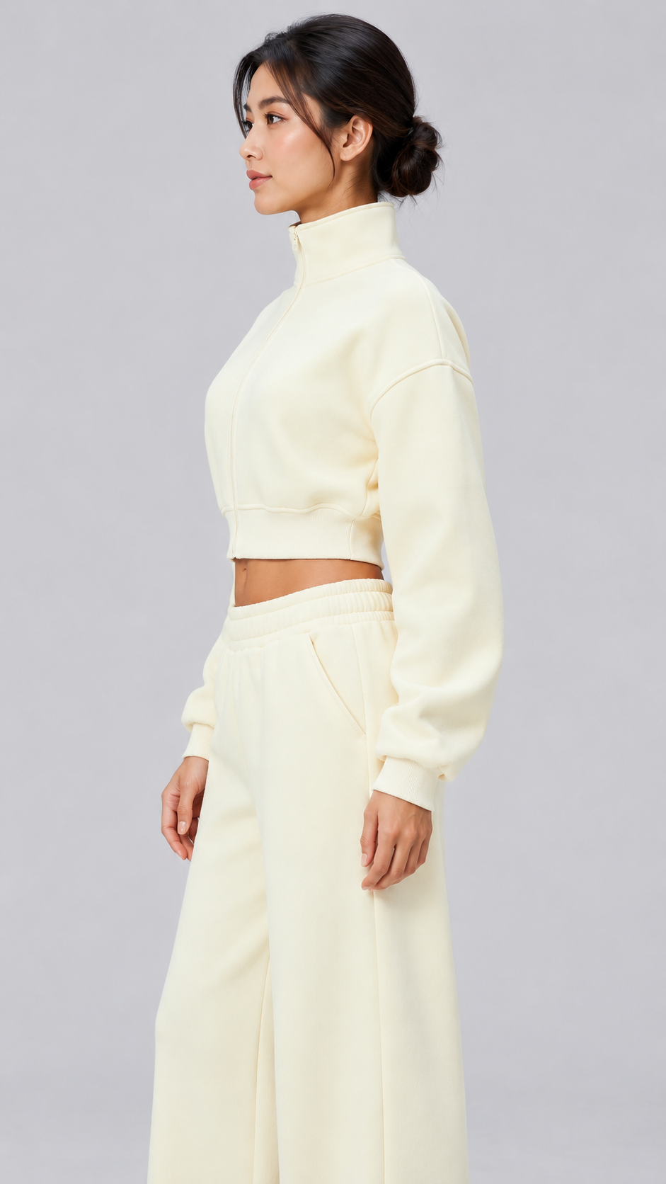 The Cloud-Line Brushed Cotton-Blend Cropped Zip Jacket & Wide-Leg Pants Set
