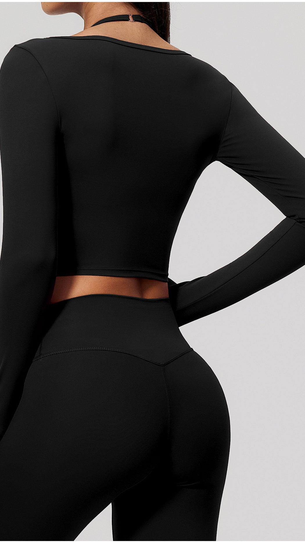 KAIA Brushed Nylon Twist-Front Long-Sleeve Crop Top