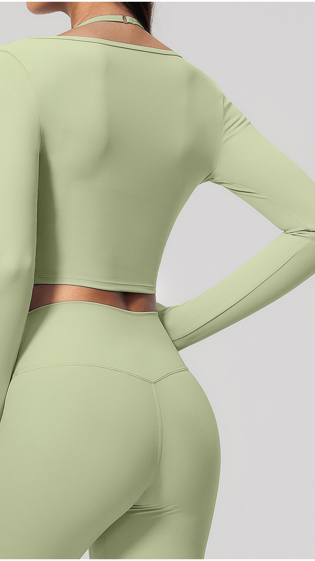 KAIA Brushed Nylon Twist-Front Long-Sleeve Crop Top