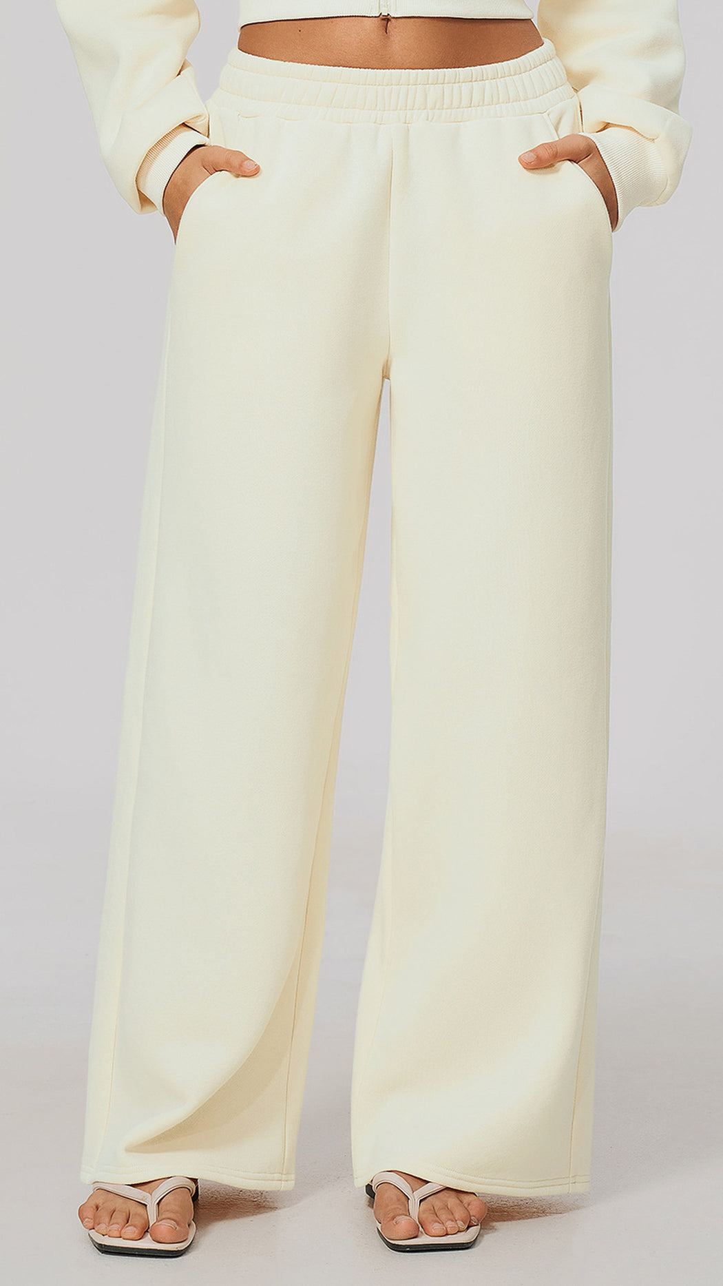 The Cloud-Line Brushed Cotton-Blend Cropped Zip Jacket & Wide-Leg Pants Set